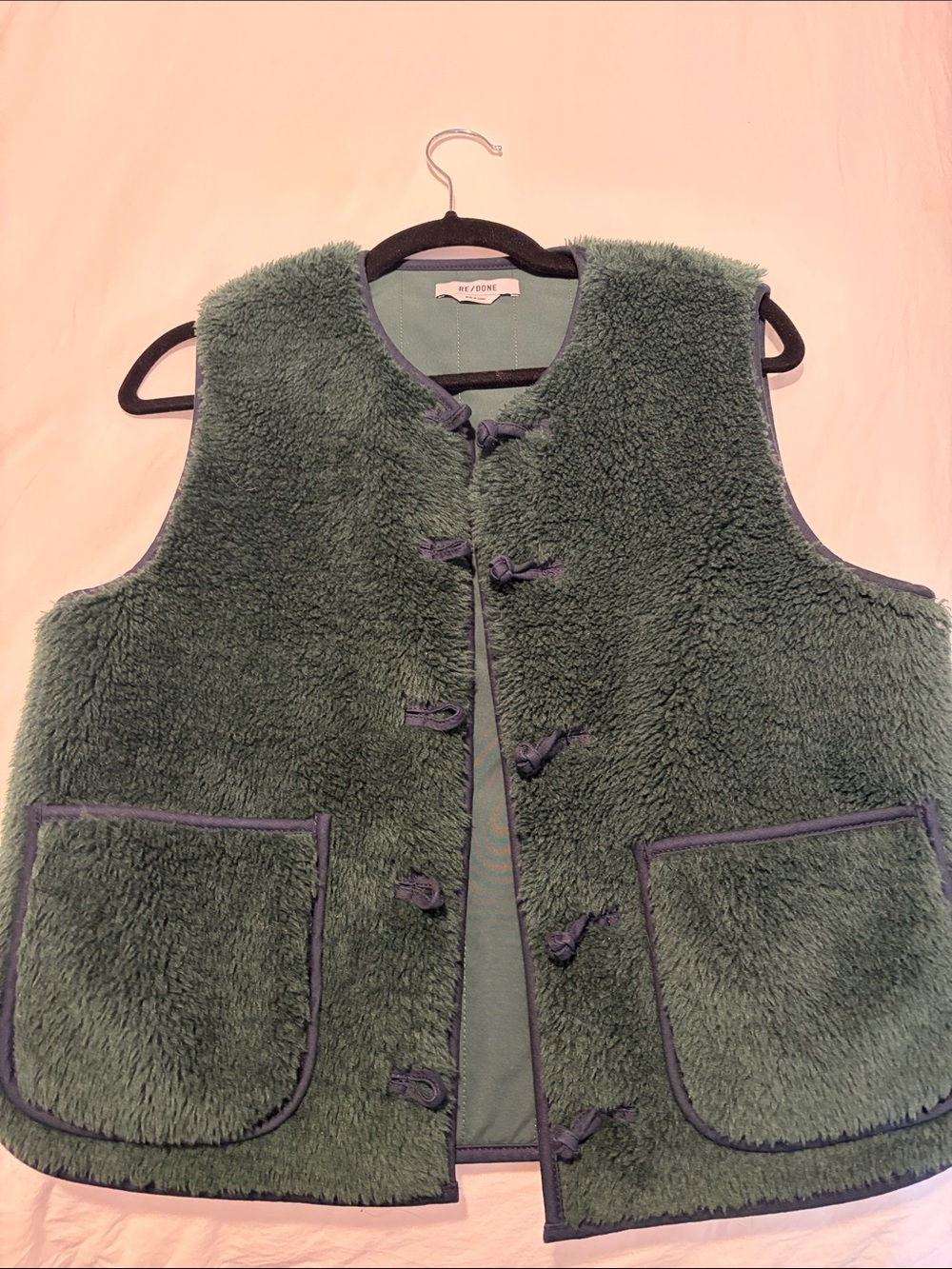 RE/DONE Green Sherpa Toggle Vest
